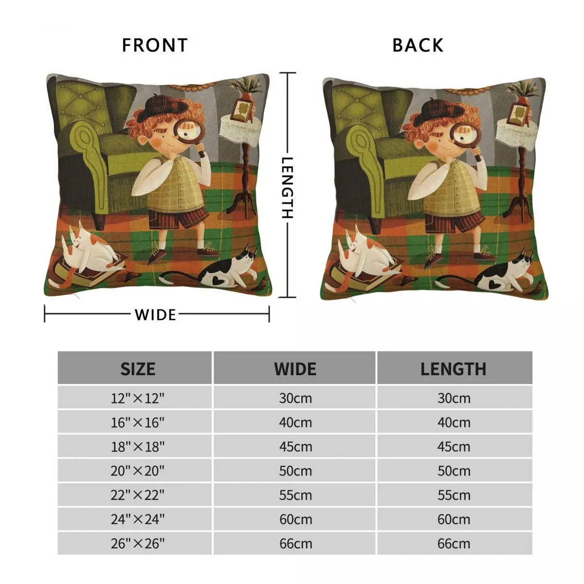 Little Detective Feline Assistants Pillowcase Polyester Linen Velvet Printed Zip Decorative Car Cushion Cover