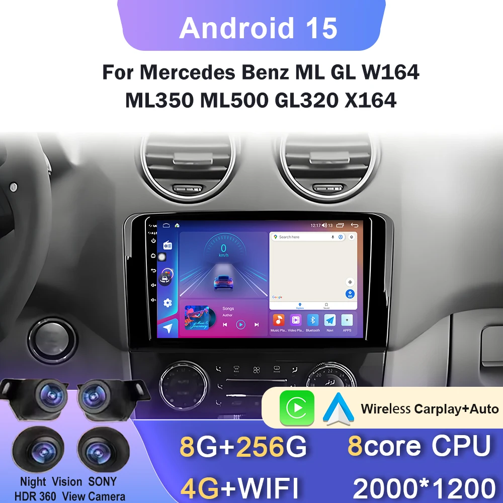 راديو السيارة الاندورويد Carplay لمرسيدس بنز ML GL W164 ML350 ML500 GL320 X164 ML280 GL350 GL450 السيارات QLED شاشة لتحديد المواقع والملاحة