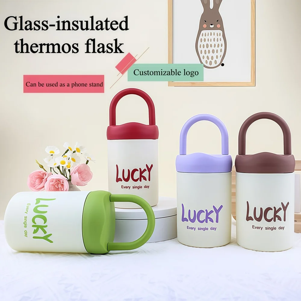 

480ml Glass Water Cup Mini Handheld Glass Drinking Cup Multi-colors OEM ODM Sport Thermos Flask Mobile Use for Phone Stand