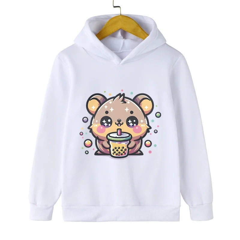 Guinea Pig Bobo Tea Hoodies Boys Girls Long Sleeve Sweatshirts Cartoon Animal Hoodie Milk Tea  Kids Autumn Winter Clothes