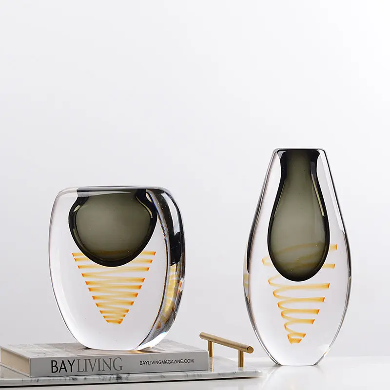 Black coffee ribbon glazed vase, living room, coffee table, dining table, homestay, light luxury and advanced sense, thickened g