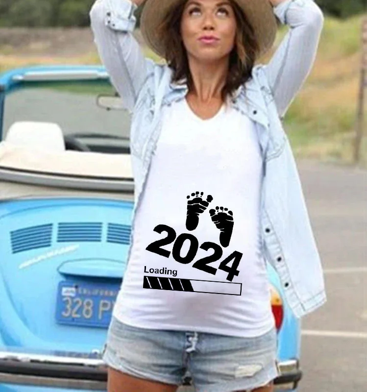 

Baby Loading 2024 Printed Maternity T Shirt Pregnant Clothes Summer T-shirt Pregnancy Announcement Tops Shirts New Mom Tshirts