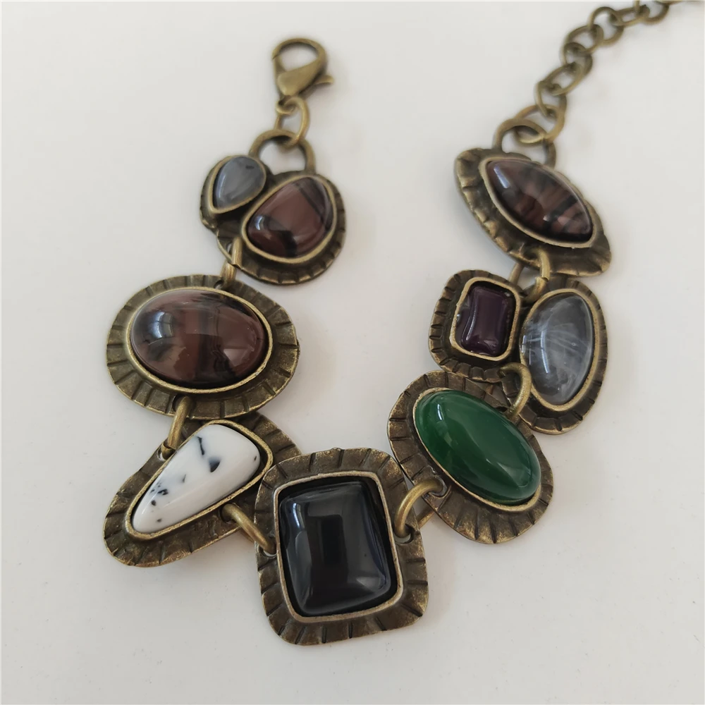 2025 جديد الهندي العرقية خمر سلاسل معدنية ربط أساور النساء بوهو الرجعية بيان الراتنج الأحجار أساور مجوهرات