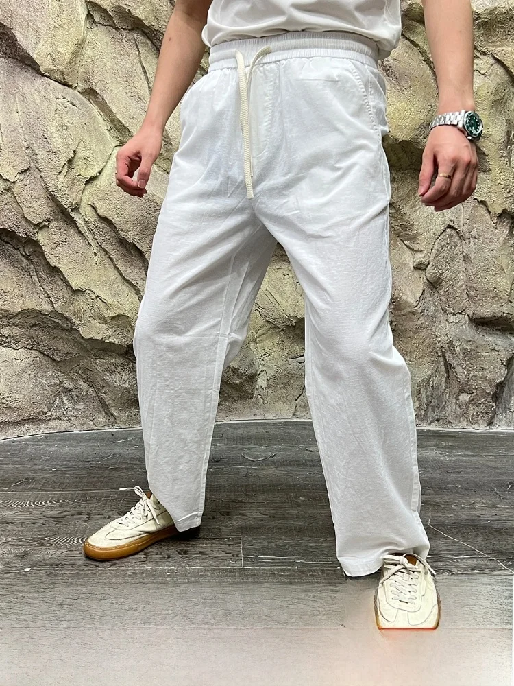 

l Cotton Linen Blend Men's Casual Pants Spring Summer Thin Breathable Faion Straight Leg Comfortable Leisure Trousers