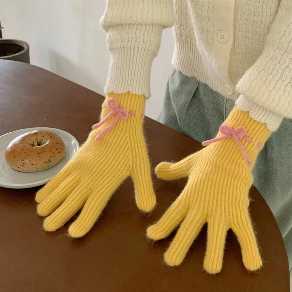 Winter Bogen Gestrickte Handschuhe Männer Frauen Touchscreen Kalt-beweis Warme Voll Finger Handschuhe Koreanischen Stil Alle-spiel radfahren Handschuhe