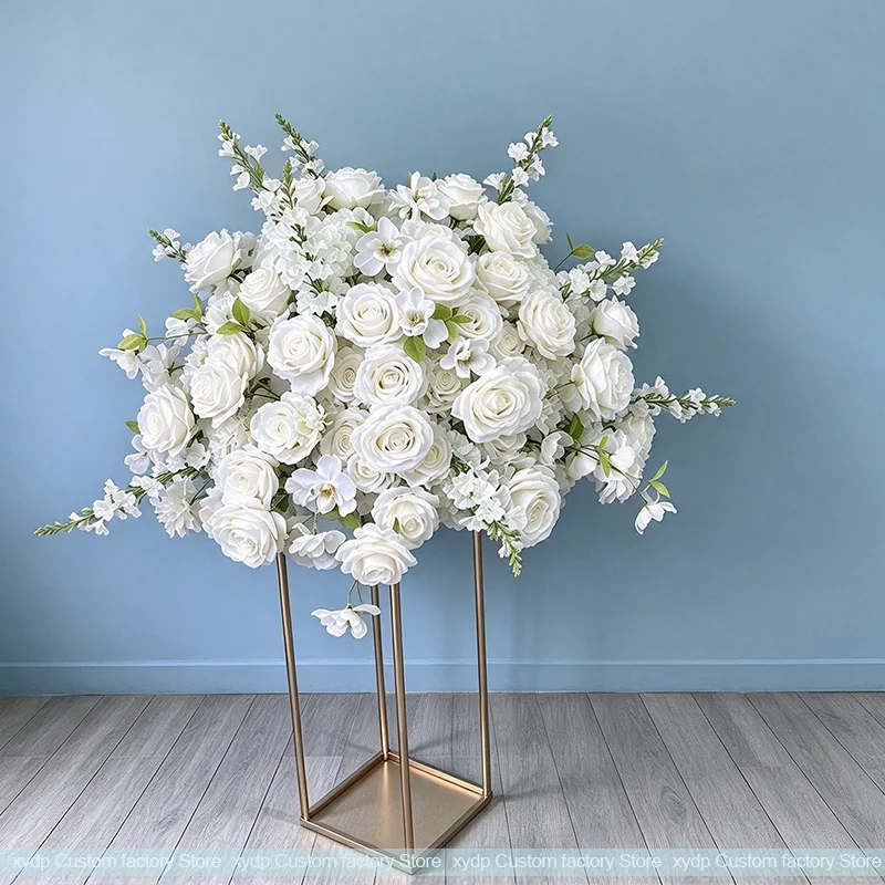 Grüne und weiße künstliche Rosen, Calla-Lilien, Amaranthus-Gras, Blumen-Mittelstück, Blumenball für Hochzeitsbogen, Hintergrund, Party-Dekoration ﻿ – Detail 2
