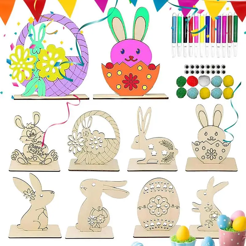 Wood Bunny Cutouts Cute Easter Rabbit Cutouts Blank Slices Standable Ornament Craft Tags 8pcs Easter DIY Craft Decor Spring Part