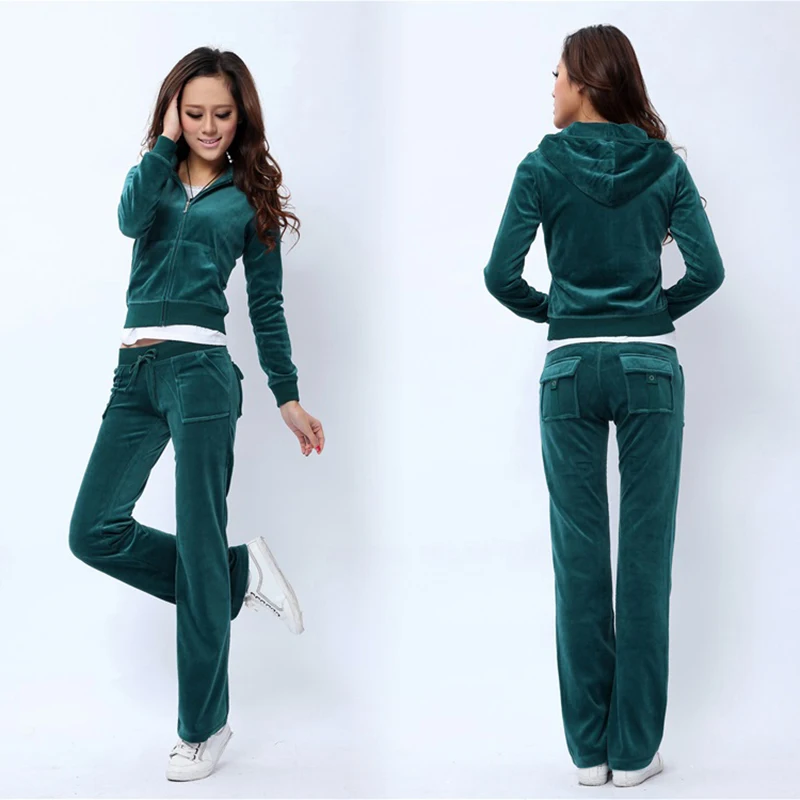 Autumn  Winter Women Velvet Tracksuit Elegant Outfits 2 Pieces Sets Femal Corset Hoodies Sweatshirt And Pants Suits