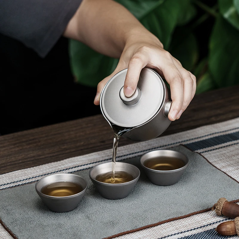 Grenzenlose Reise Titan Gaiwan Teekanne Tassen Doppels chicht Tee maschine mit Deckel & Filter ultraleichte Kung Fu Tee Set stapelbare Tassen – Detail 8