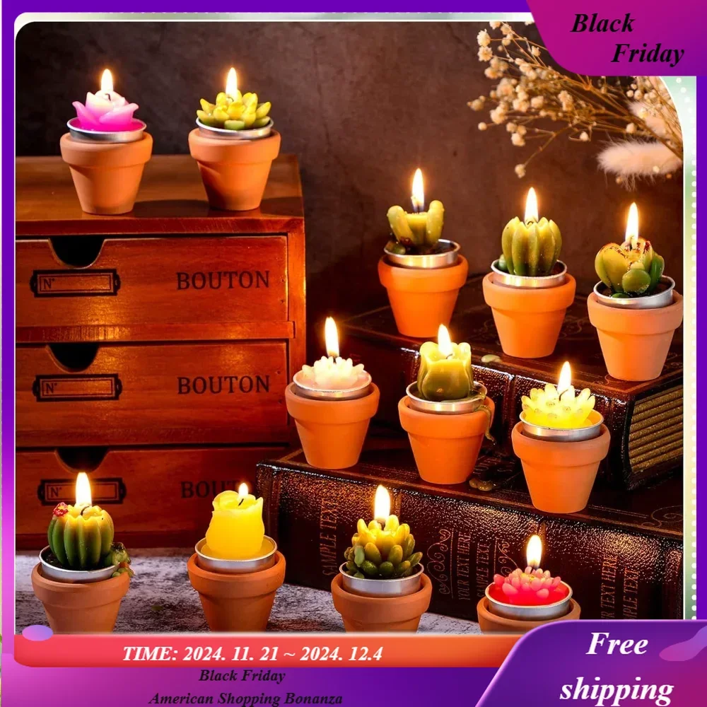 

102 Pcs Succulent Candles Cactus Candles with Terracotta Pot Mini Baby Shower Plant Candles Novelty Handmade Tealight Terrarium