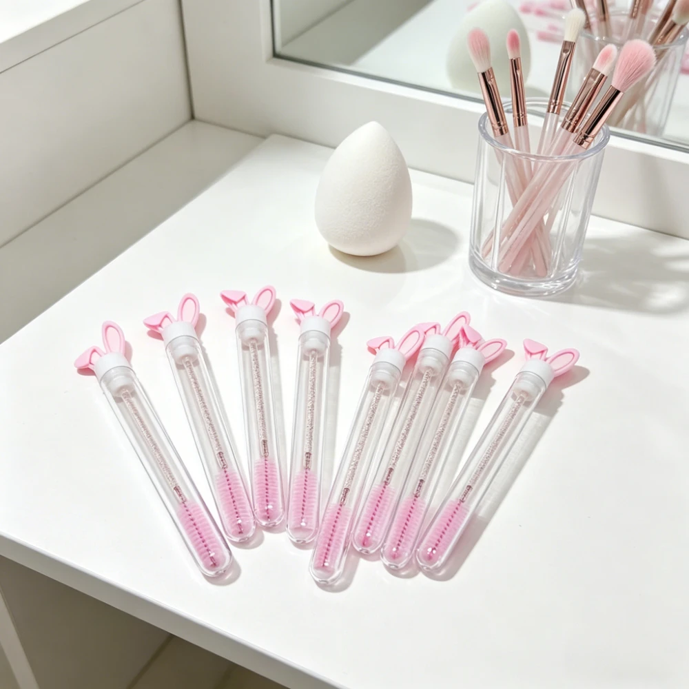 5pcs Bunny Eyelash Spoolies with Tubes - Reusable Mascara Wands, Dust-Proof Portable Lash Brushes for Extensions & Makeup, Cute view 6