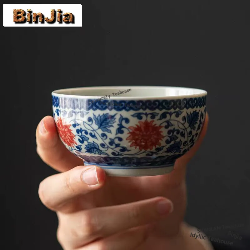 

120ml Jingdezhen Porcelain Tea Bowl Hand-painted Master Cup Handmade Blue and White Teacup Retro Coffee Mug Kung Fu Teaset Gifts