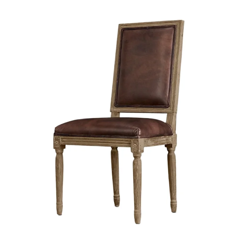 

Furniture French Country Retro Solid Wood Dining Chair American Simple Leather Dining Chair Italian Book Chair