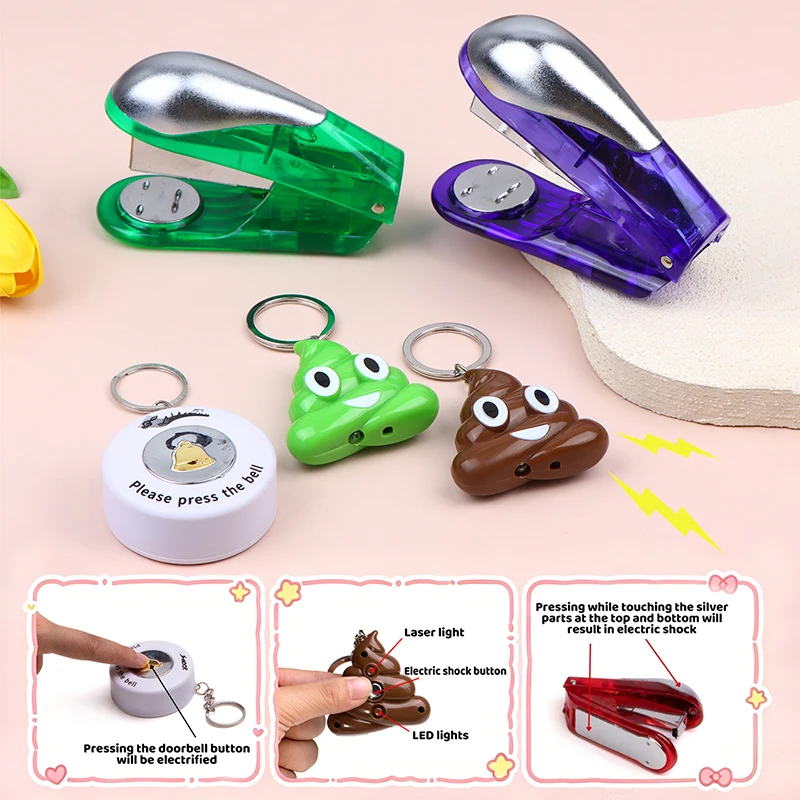 Prank Toy Electric Shock Stapler Doorbell Poo Keychain Funny Joke Gadget For Party April Fools Creative Pranks Toys
