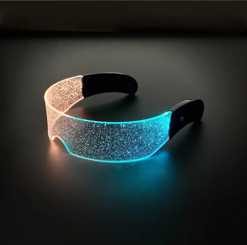 

10pcs LED Light Up Glasses Flashing Clear Glitter Futuristic Sunglasses Luminous Visor Glasses Halloween Bars Clubs Party Decor