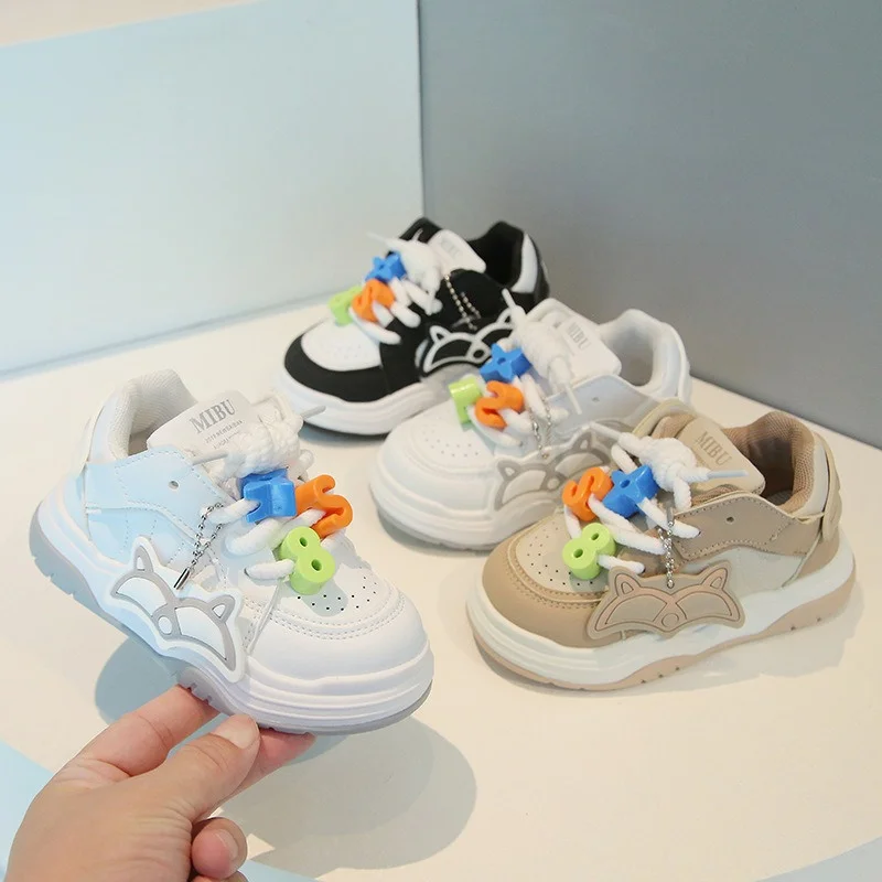 

New Kids Cartoon Sneakers Soft Sole White Shoes Boys Girls Children Casual Sports Shoes Non-Slip Lightweight Toddler Shoes