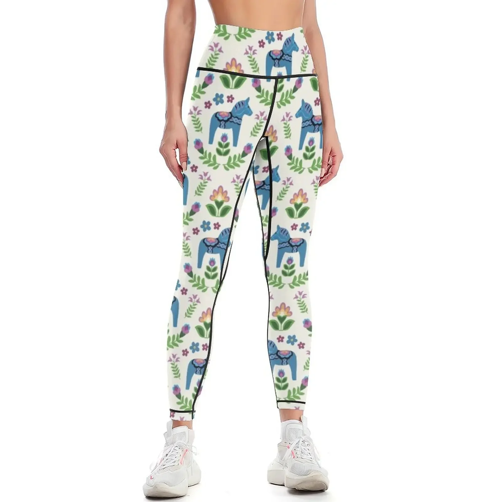 

Swedish Dala Horses Blue Leggings Fitness's gym clothes sport legging Sports pants for Womens Leggings