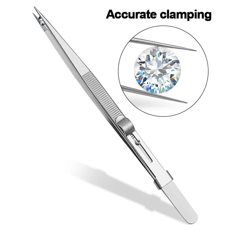 Stainless Steel Tweezers Adjustable Slide lock Antistatic Tweezers Jewelry Making Tool For Electronic Component Repair Tools