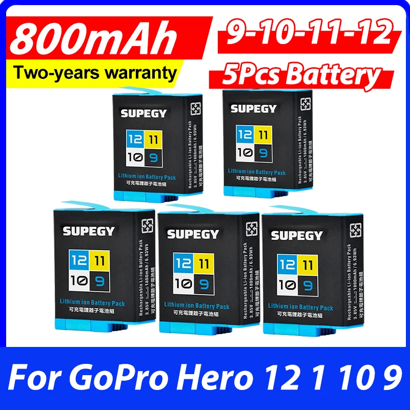 5Pcs 1800mAh Battery Akku for GoPro Hero 12 Camera GoPro Hero Hero 11 10 9 Battery Accessories