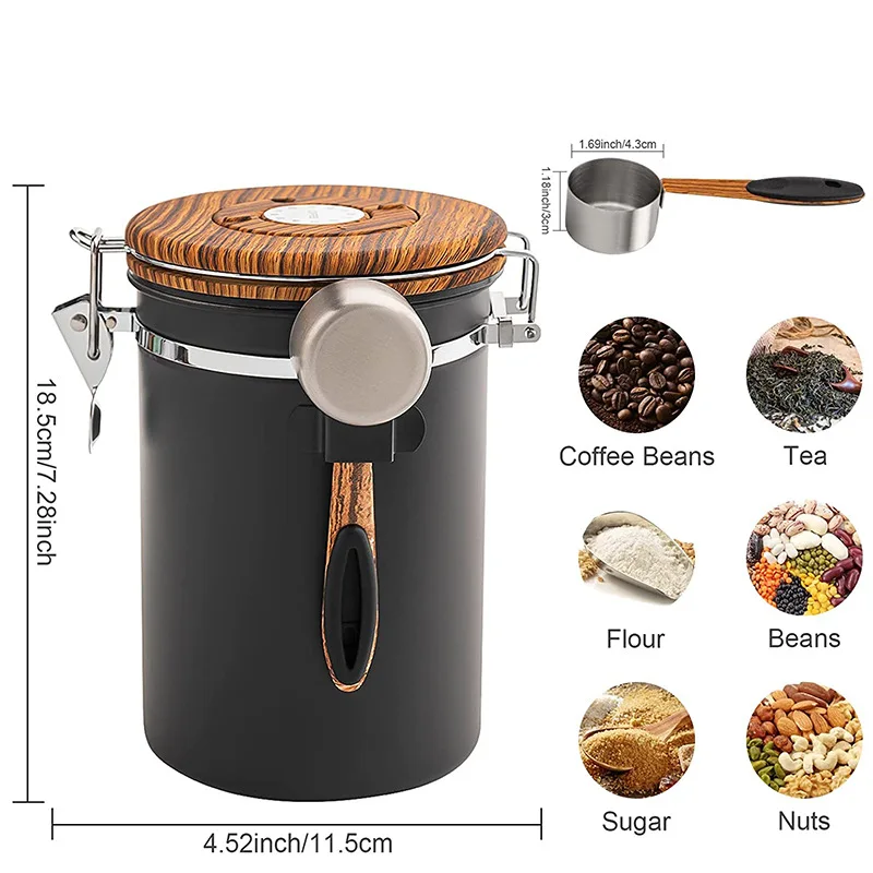 304 Stainless Steel Airtight Tank Coffee Bean Storage Tea Cans Kitchen Moisture-proof Storage Grain Storage Box Kitchen Items
