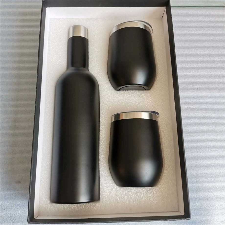 50sets/Lot Gift Box 2*12oz Wine Tumblers 1*25oz 750ml Bottle Set 304 Stainless Steel Insulated Vacuum Sublimation Glass Cup Mugs