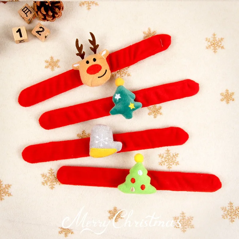 Cute Christmas Slap Circle Toys Hand Ring Toys Cartoon Plush Elk Santa Slap Bracelets Kids Bracelets Toy Xmas Gifts Party Favors