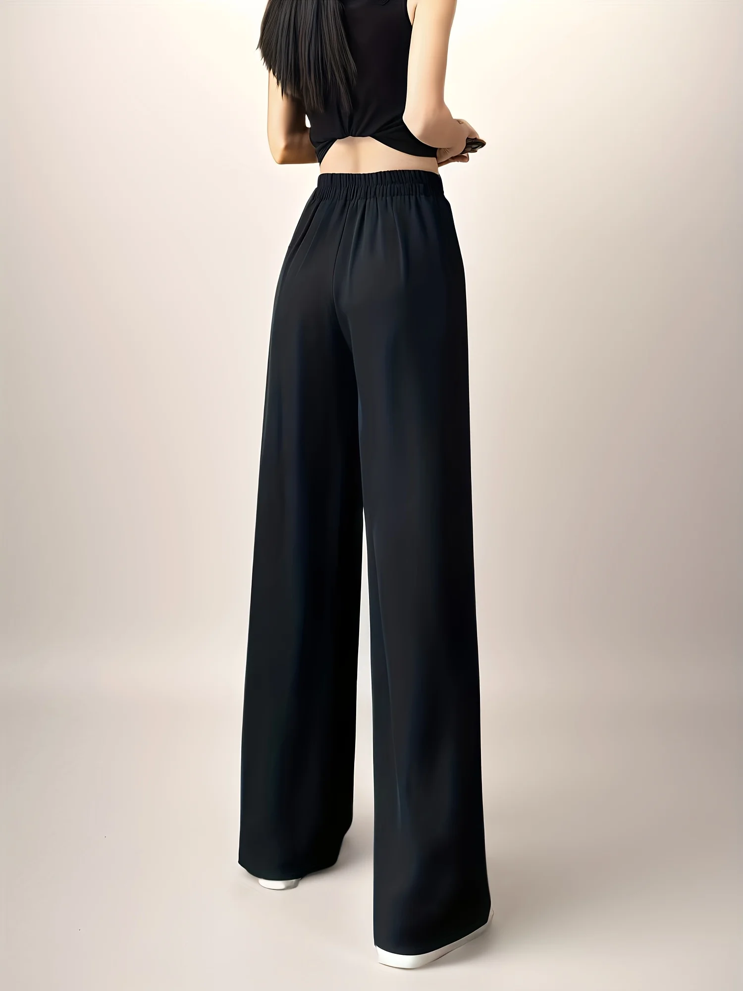 بنطال بدلة نسائي مع ثنيات، كاجوال نحيف مستقيم وواسع الساق، بنطال مستقيم فضفاض عالي الخصر وتنحيف