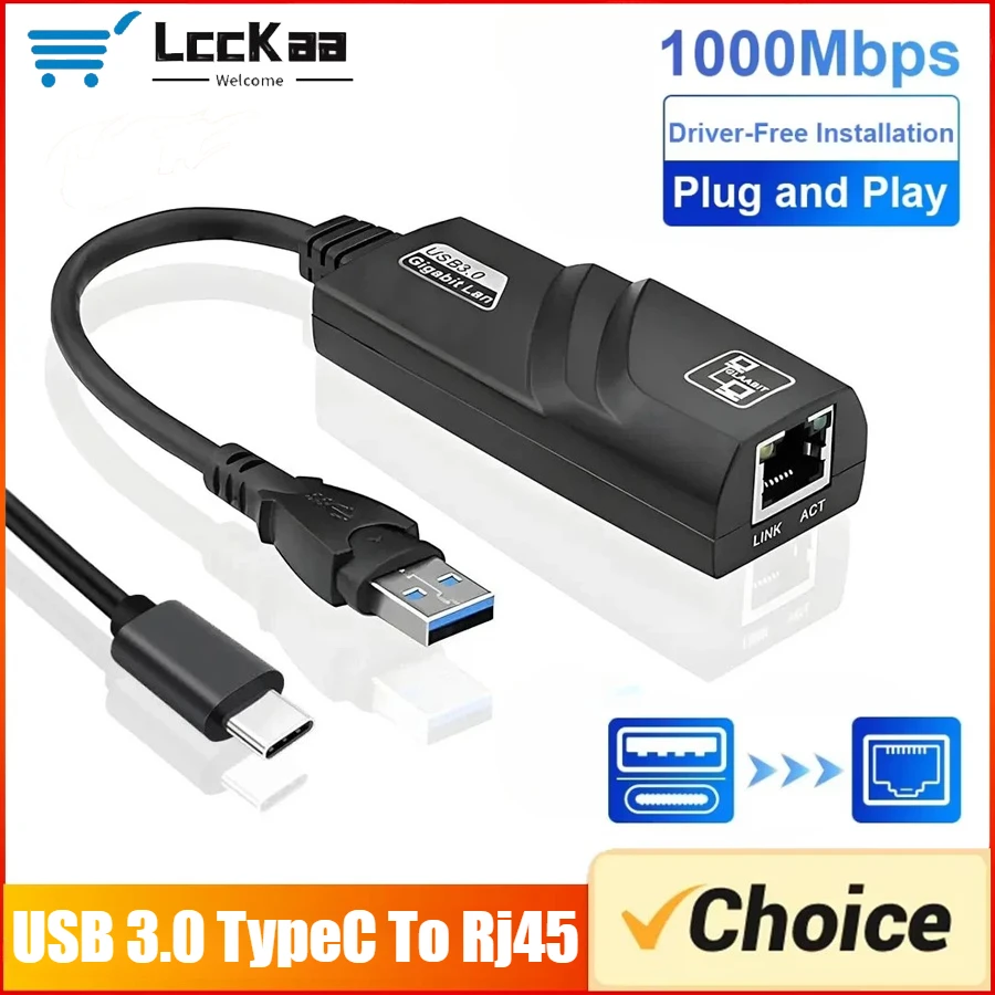 

1000Mbps USB 3.0 To Rj45 Network Type C To Rj45 Ethernet Lan Adapter for Win 7 8 10 XP Mac PC Laptop Free Driver Win10/11
