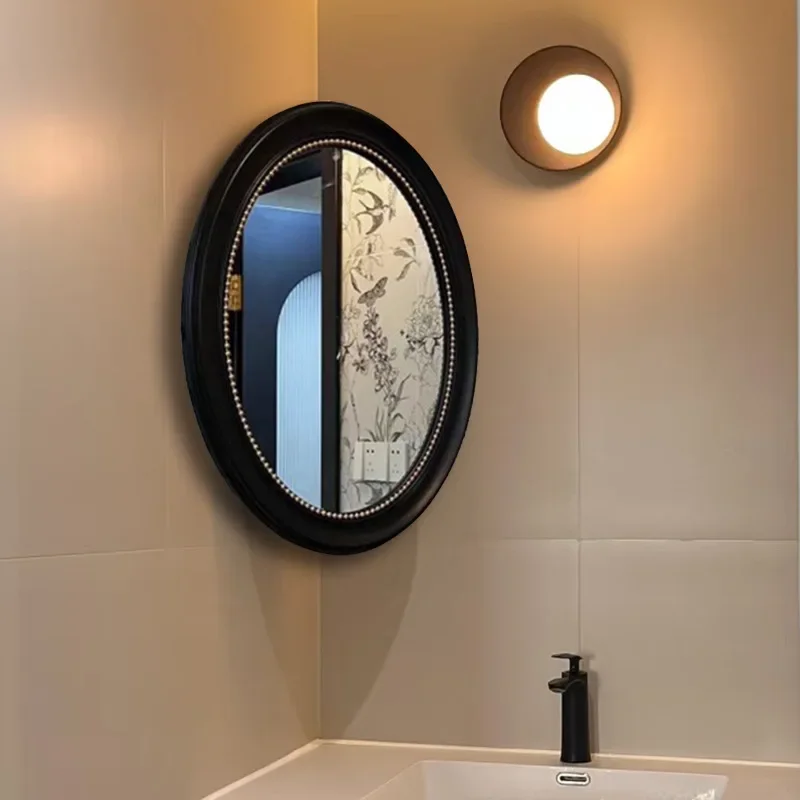 Rotating collapsible wall hanging retro bathroom mirror oval telescopic wall corner bathroom mirror
