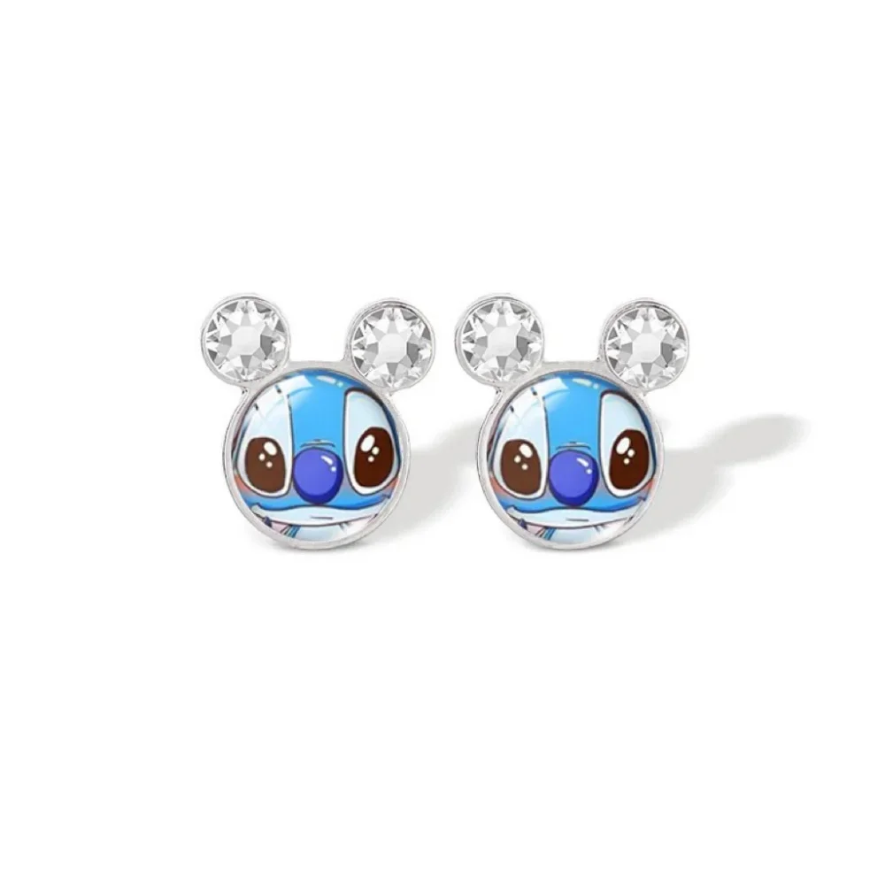 Lilo & Stitch Disney Cartoon Time Gem Stud Earrings for Girls Anime Jewelry Stitch Kawaii Earring Accessories Kids Birthday Gift