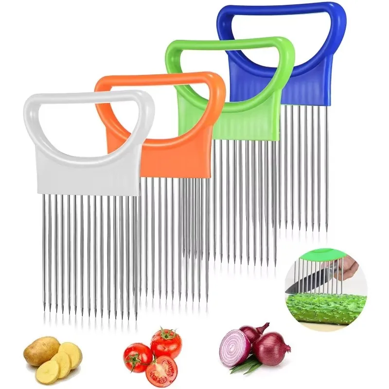 1pc Stainless Steel Onion Holder Slicer Prongs Cutter Chopper Vegetable and Meat Cutter Holder Comb Kitchen Gadget Accessories