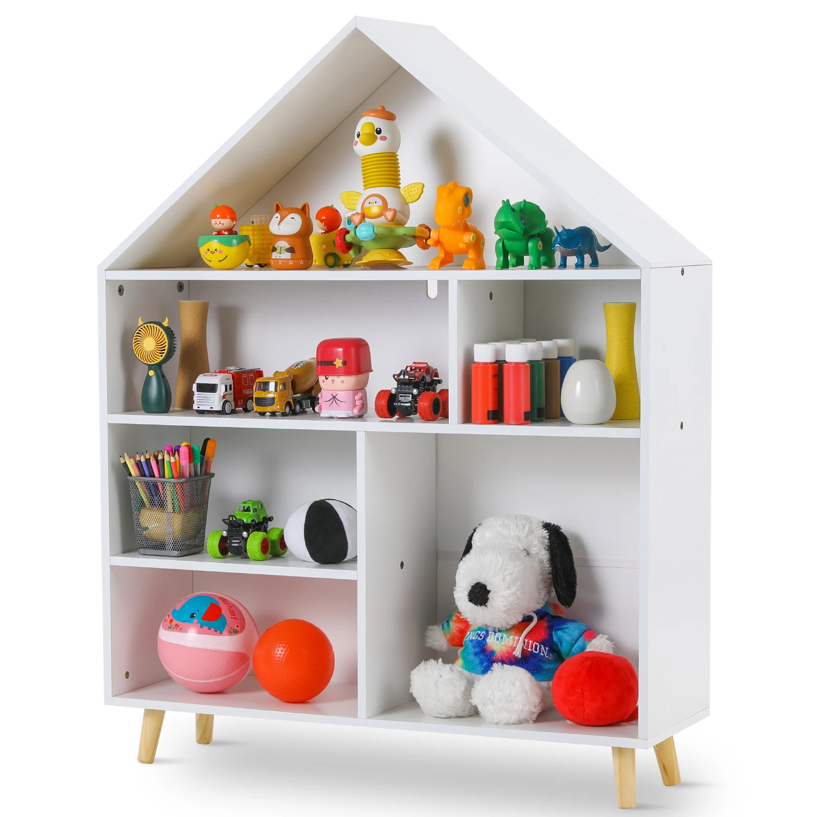 AOOU-bibliothèque en bois pour enfants, bibliothèque ouverte à 4 niveaux pour tout-petits, meuble de rangement pour enfants, 6 cubes