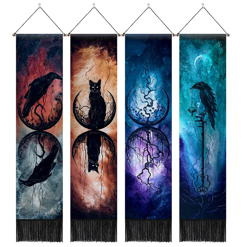 

Soul Meditation Tapestry wall Hanging Dark Moons Long Vertical Tapestries with Tassel for Home Wall Decor 12.8x 51.2 Inches