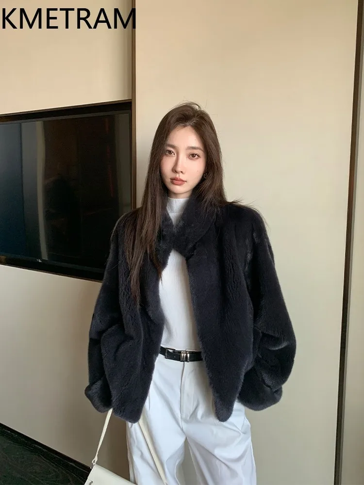 เสื้อแจ็คเก็ตขนมิงค์แท้ 100% สำหรับผู้หญิง เสื้อโค้ทขนสัตว์แท้คุณภาพสูง ปกตั้ง หรูหรา เสื้อผ้าฤดูหนาวสำหรับผู้หญิง แจ็คเก็ตขนเฟอร์ 2025 шуба
