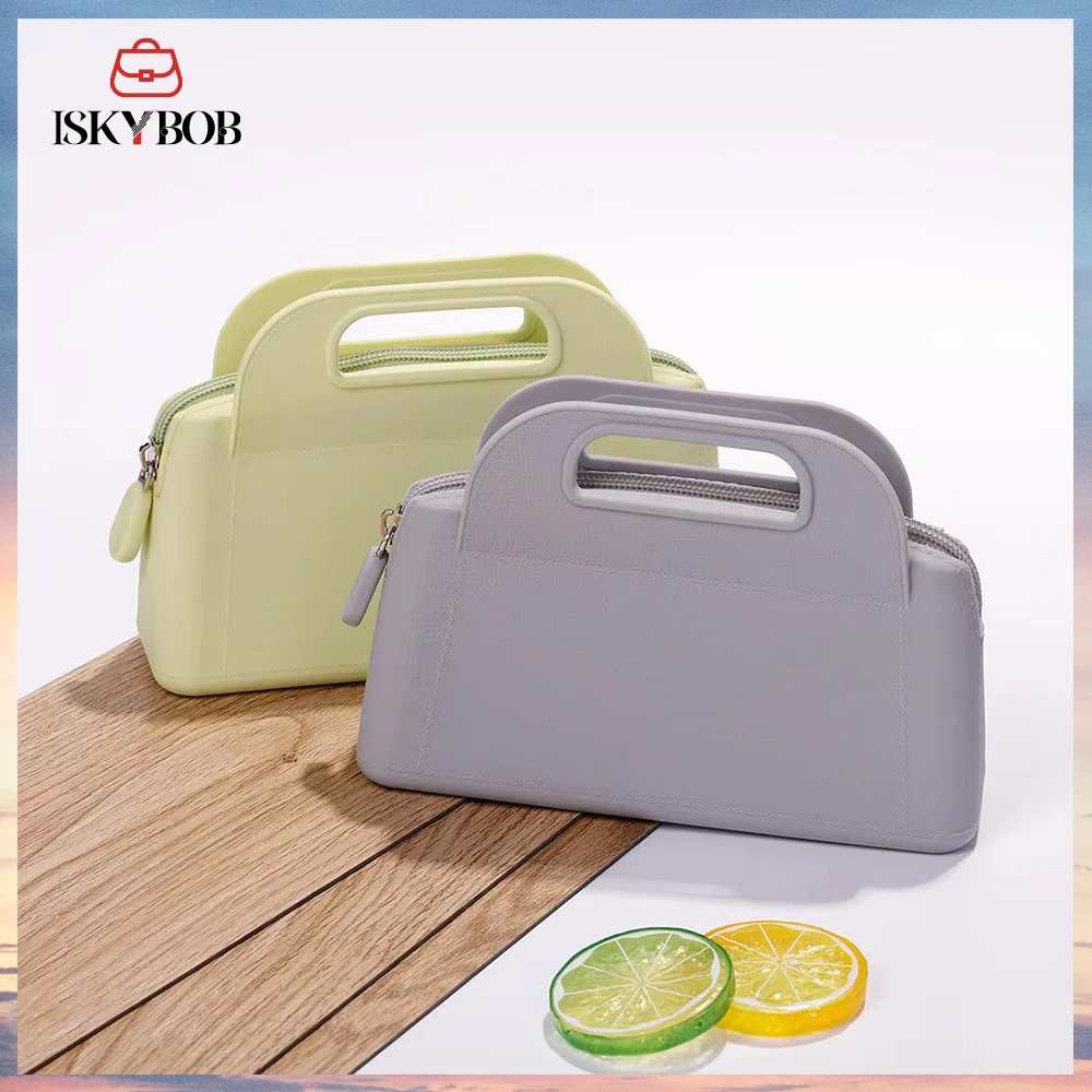 

Silicone Cosmetic Storage Bag Portable Travel Toiletries Organizer Handbag Zipper Makeup Bags Multifunctional Waterproof Pouch
