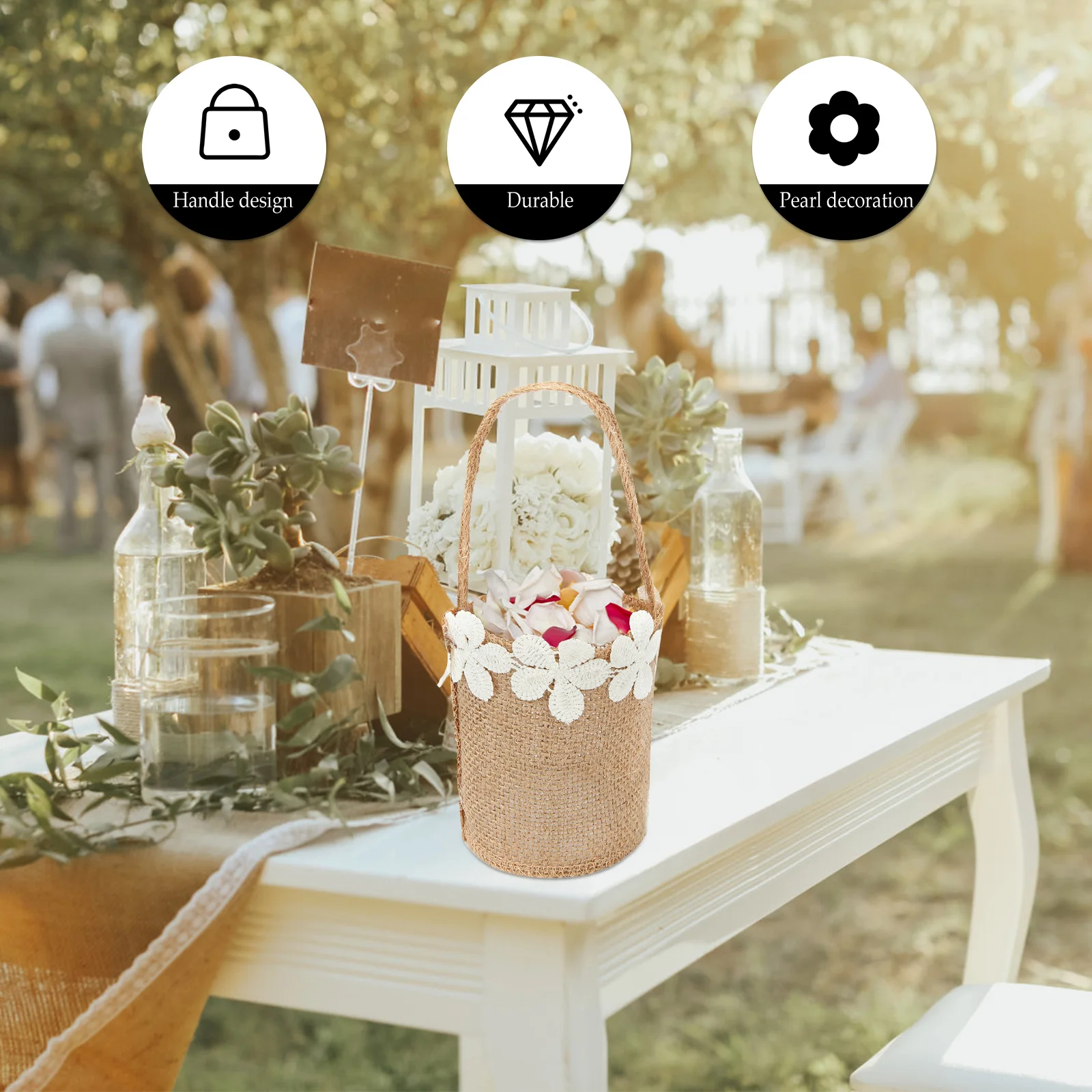 

2pcs Flower Girl Baskets Wedding Rustic Burlap Basket Ivory Linen Storage For Candies Gifts Confetti Cards Favor Gift Baskets