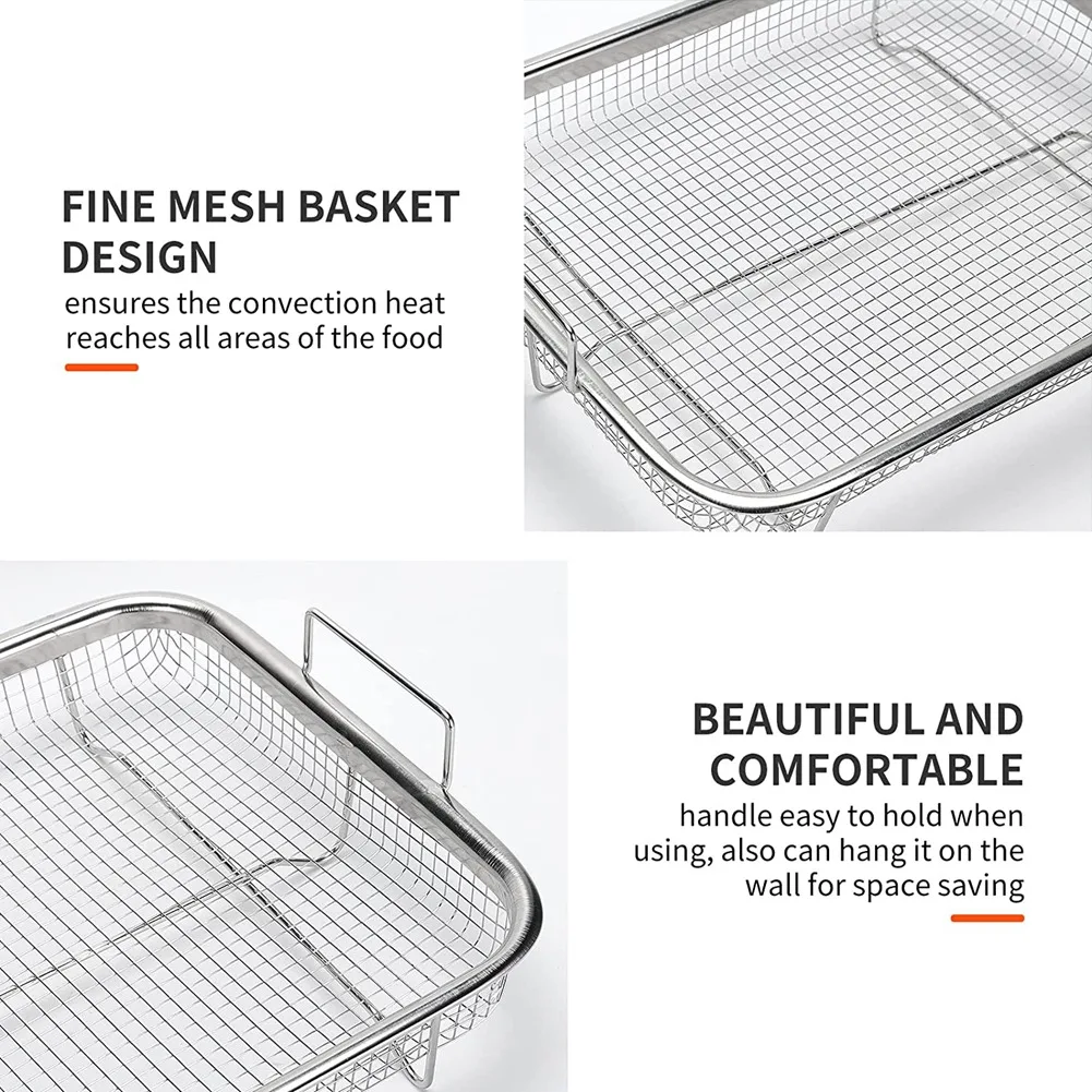 New Air Fryer Basket for Oven, Stainless Steel Grill Basket, Non-Stick Mesh Basket, Air Fryer Tray Wire Rack Roasting Basket
