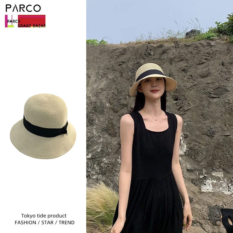 hebe-style-straw-hat-women's-summer-beach-sun-protection-new-model-beach-vacation-korean-version-straw-woven-fisherman-sun-hat