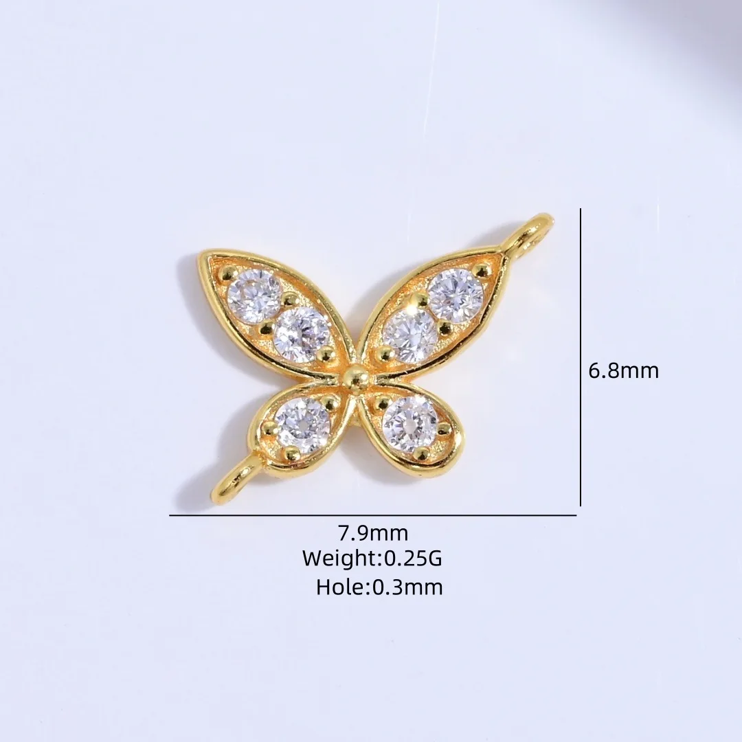 925 Sterling Silver Zircon Butterfly Connector, Double Loop Charm for Handmade Bracelet Necklace Making