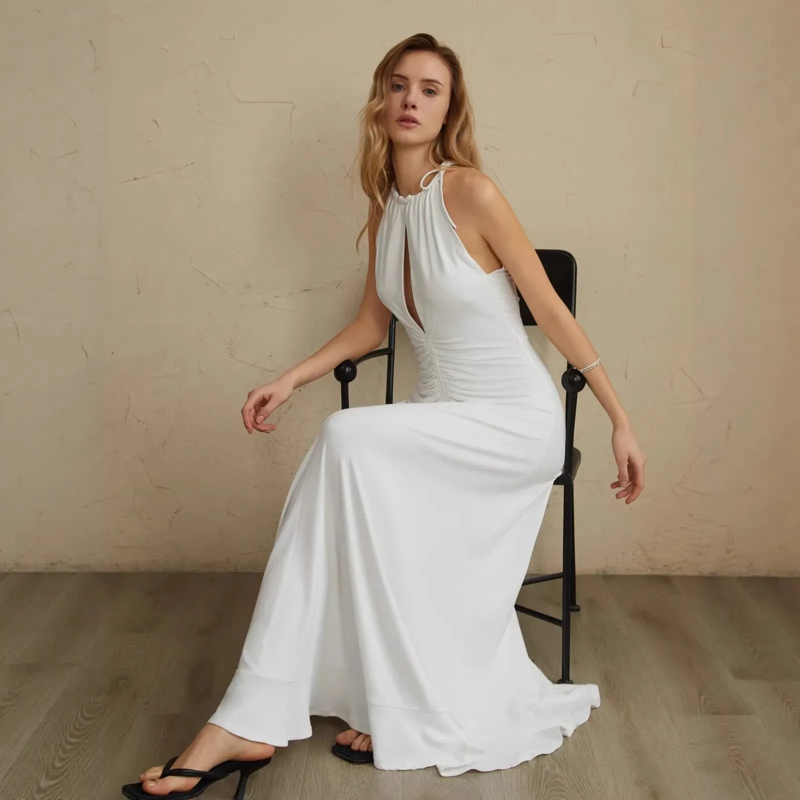 Ruched Pleated Dress High Waist Elegant and Refined with Slim Fit Daily Party Travel Date Commuter Chic Spring Dresses for Women