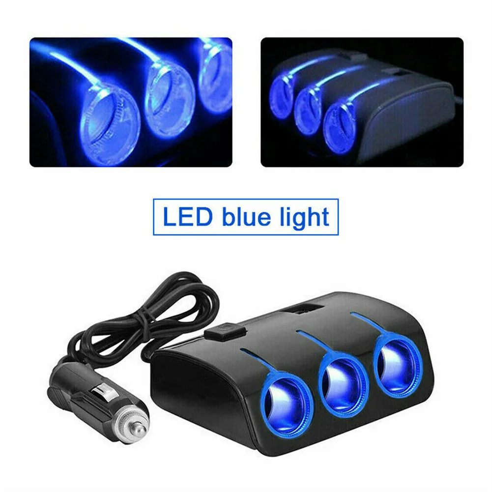 Power Adapter USB Car Charger Splitter With Cable Power Adapter 1Pieces 3 Way Blue Car DC 12V - 24V For Many Types