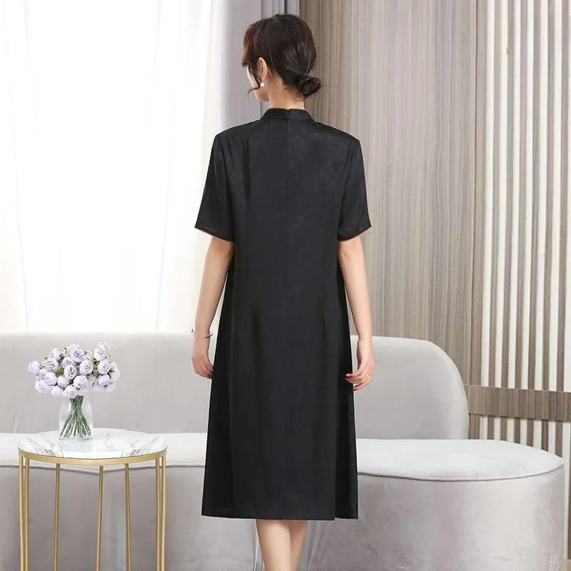 

Heavy Silklike Floral Embroidered Dr Women's Summer Loose Fit Faion Vintage Sle Lightweight Polyester Fiber Gown