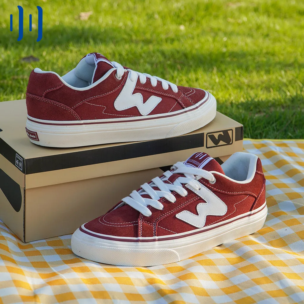 Chaussures de skate Ollieskate en daim bordeaux et toile pour hommes et femmes, baskets décontractées streetwear