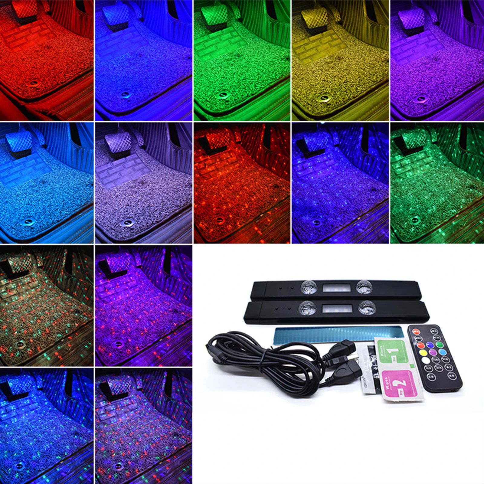 

Car interior decoration 5V 3W Car Ambient Light USB Charging Colorful LED Light Stage Light Rhythm Sound Control