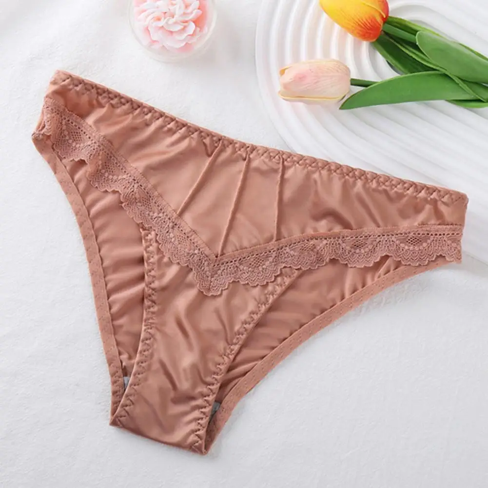 Low-waisted Women Underwear Elastic Low-cut Women Underwear Elegant Floral Lace Trim Low-waist Women's Panties for Daily Wear