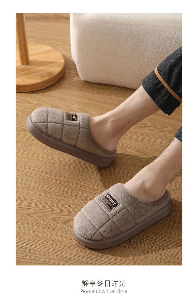 Breite Winterhausschuhe für Herren – dicke Sohle mit Cloud-Komfort, rutschfeste Plüsch-Hausschuhe für den Innenbereich, gemütliche, mit Fleece gefütterte Stiefeletten – Detail 12