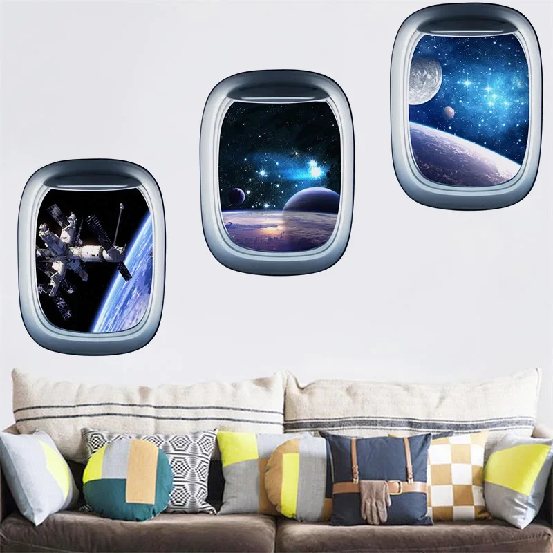 3D Space Galaxy Planets Wall sticker Universe Star Wallpaper Waterproof Vinyl Art Mural Decal Kids Room Decoration Pegatinas