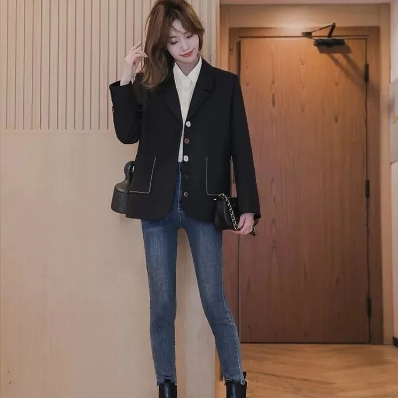 Women's Preppy Blazer Colorful Unique Buttons Artsy Vintage Design Versatile Casual Spring Autumn Lightweight Suit Jacket