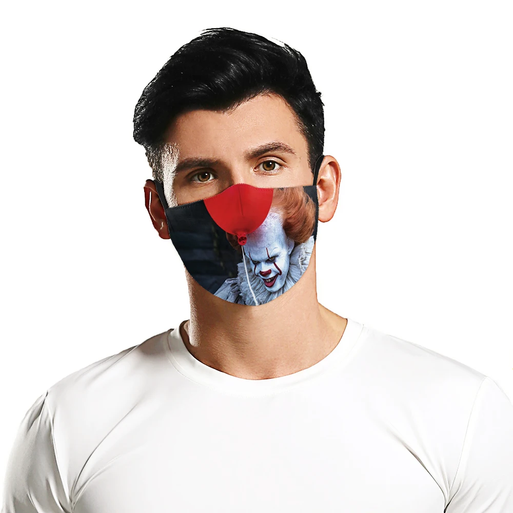 Mascarilla de media cara con estampado 3D para fiesta de Halloween, reutilizable, Unisex, lavable, 2023