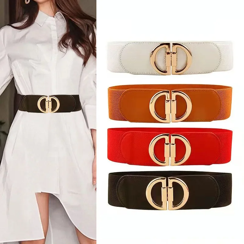 New Fashionable Europe and The United States Elastic Elastic Retro D-button Wide Belt Ladies with Sweater Suit Jacket Belt Belt